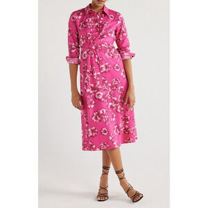Scoop Womens Side Knot Poplin‎ Midi Shirtdress Pink Tossed Peony Size XS (0-2)